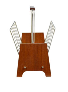 Mid Century Scandinavian Modern Teak and Brass Magazine Rack — thumbnail 3