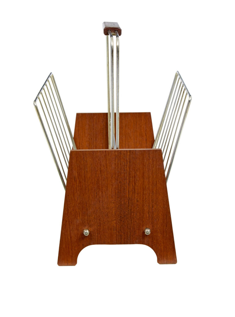 Mid Century Scandinavian Modern Teak and Brass Magazine Rack — image 3