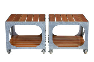 Pair of Galvanised Steel and Teak Industrial Side Tables — thumbnail 7