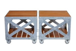 Pair of Galvanised Steel and Teak Industrial Side Tables — thumbnail 6