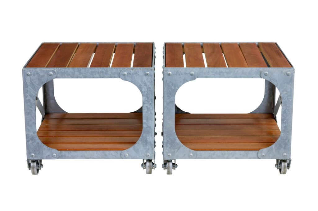 Pair of Galvanised Steel and Teak Industrial Side Tables — image 5