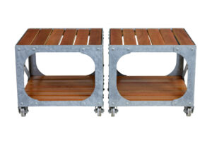 Pair of Galvanised Steel and Teak Industrial Side Tables — thumbnail 5