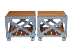 Pair of Galvanised Steel and Teak Industrial Side Tables — thumbnail 4