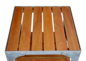 Pair of Galvanised Steel and Teak Industrial Side Tables — thumbnail 3