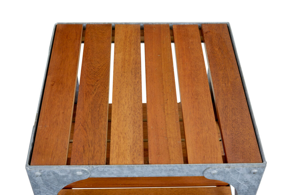 Pair of Galvanised Steel and Teak Industrial Side Tables — image 2