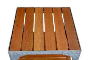 Pair of Galvanised Steel and Teak Industrial Side Tables — thumbnail 2