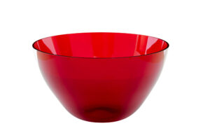 MID CENTURY RED GLASS FRUIT BOWL BY MONICA BRATT