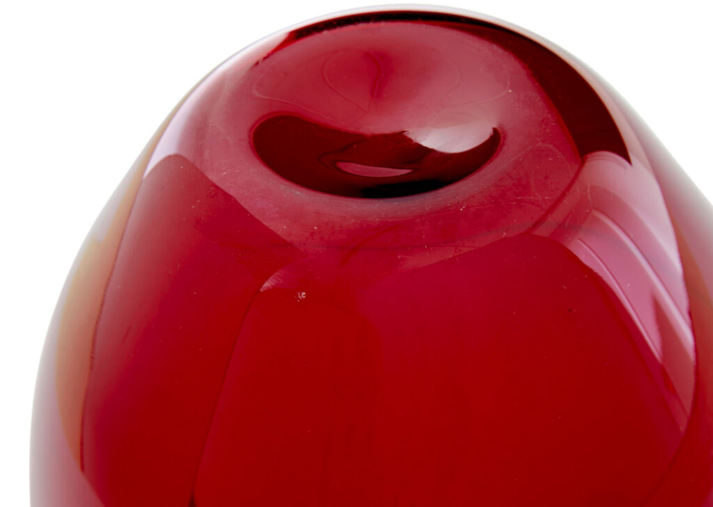Mid Century Red Glass Fruit Bowl by Monica Bratt — image 2