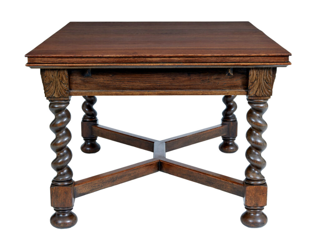 Early 20th Century Baroque Revival Oak Extending Dining Table — image 3