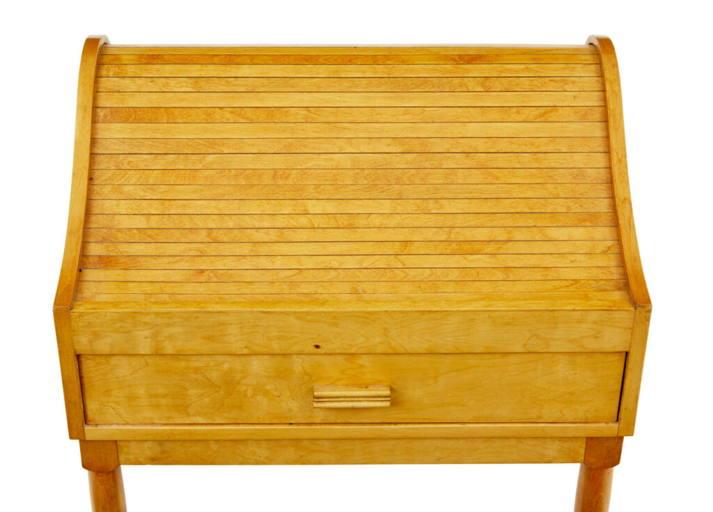 Mid 20th Century Birch Tambour Sewing Box on Stand — image 3