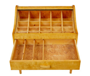 Mid 20th Century Birch Tambour Sewing Box on Stand — thumbnail 2