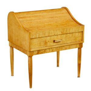 MID 20TH CENTURY BIRCH TAMBOUR SEWING BOX ON STAND