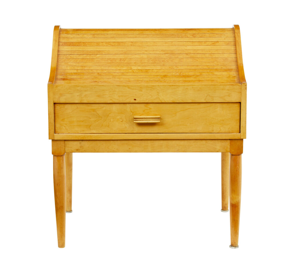 Mid 20th Century Birch Tambour Sewing Box on Stand — image 7