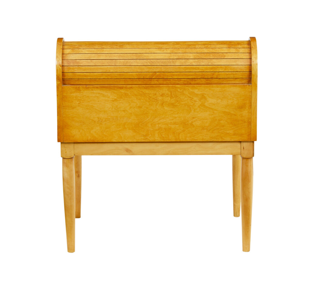 Mid 20th Century Birch Tambour Sewing Box on Stand — image 4