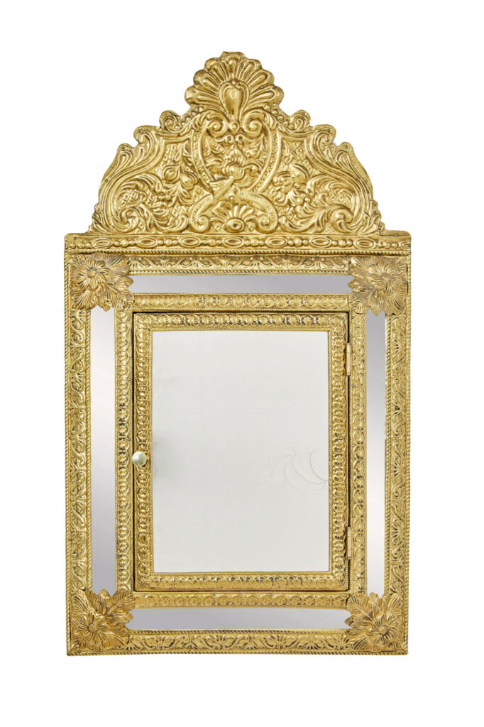 Mid 20th Century Aesthetic Movement Inspired Brass Hall Cushion Mirror