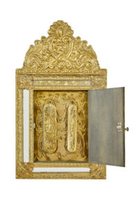 Mid 20th Century Aesthetic Movement Inspired Brass Hall Cushion Mirror — thumbnail 5