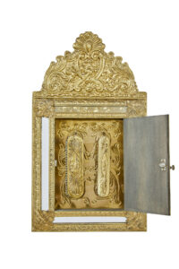 Mid 20th Century Aesthetic Movement Inspired Brass Hall Cushion Mirror — thumbnail 4
