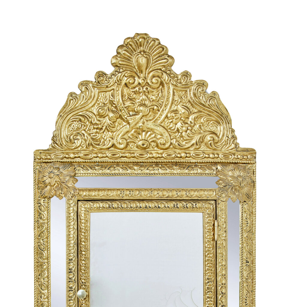 Mid 20th Century Aesthetic Movement Inspired Brass Hall Cushion Mirror — image 2