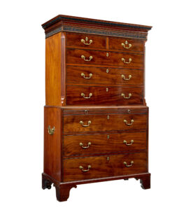 EARLY 19TH CENTURY CHANNEL ISLAND MAHOGANY CHEST ON CHEST