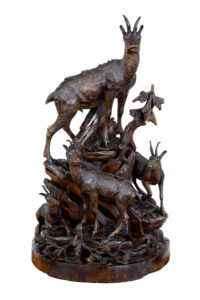 19TH CENTURY CARVED BLACK FOREST IBEX SCULPTURE LINDEN WOOD