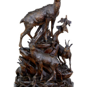 19TH CENTURY CARVED BLACK FOREST IBEX SCULPTURE LINDEN WOOD