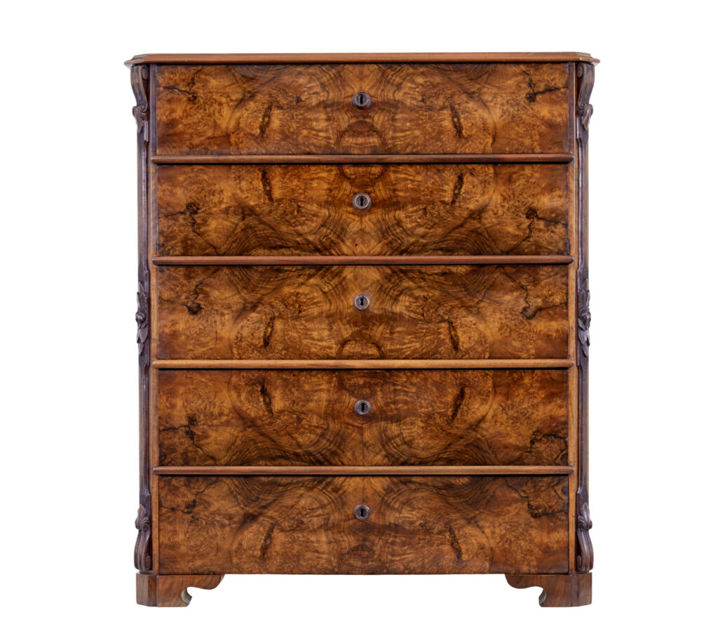 19th Century Burr Walnut Tall Chest of Drawers — image 6