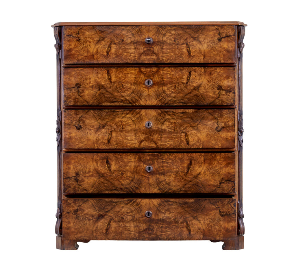 19th Century Burr Walnut Tall Chest of Drawers — image 5