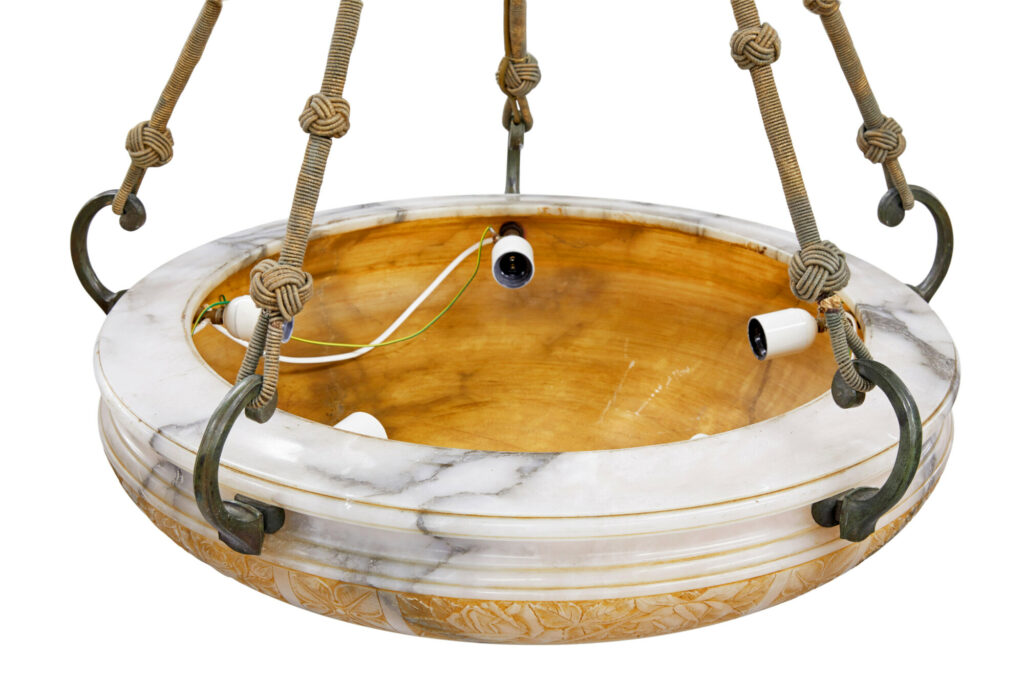 Large Carved Alabaster Art Deco Pendant Light — image 3
