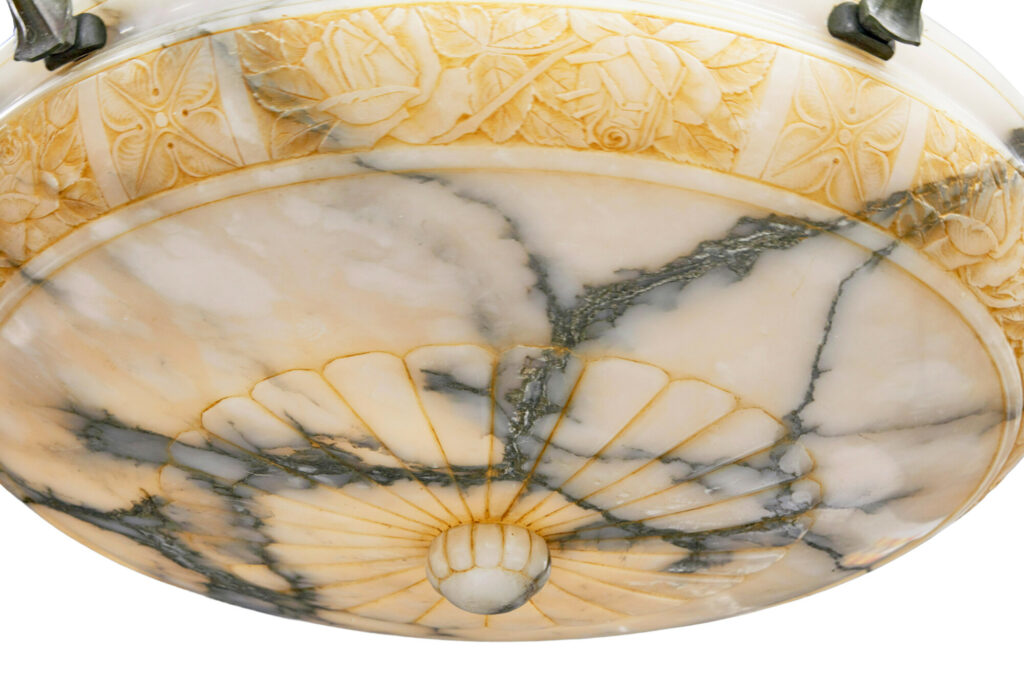 Large Carved Alabaster Art Deco Pendant Light — image 6