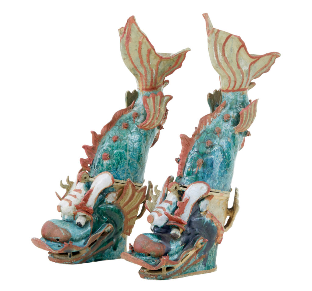 Pair of 19th Century Japanese Ceramic Shachikoko Roof Ornaments — image 1