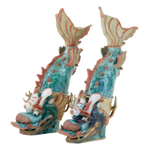 PAIR OF 19TH CENTURY JAPANESE CERAMIC SHACHIKOKO ROOF ORNAMENTS