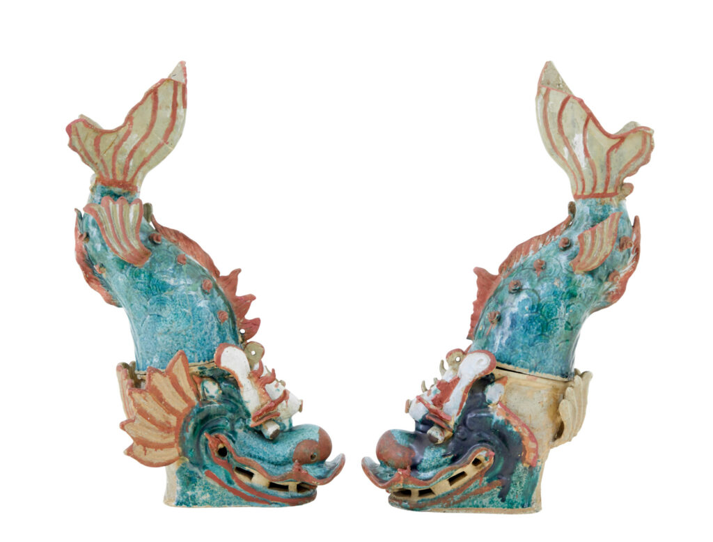 Pair of 19th Century Japanese Ceramic Shachikoko Roof Ornaments — image 9
