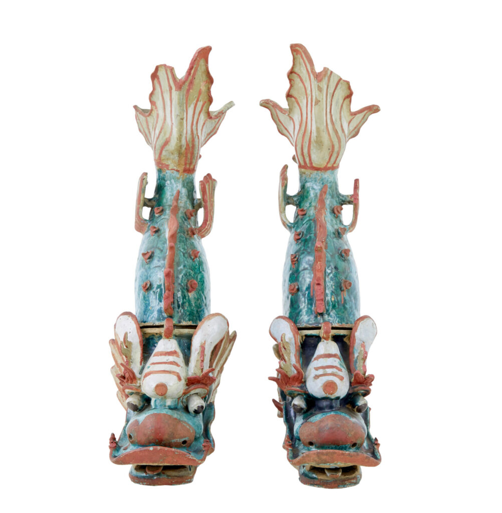 Pair of 19th Century Japanese Ceramic Shachikoko Roof Ornaments — image 8
