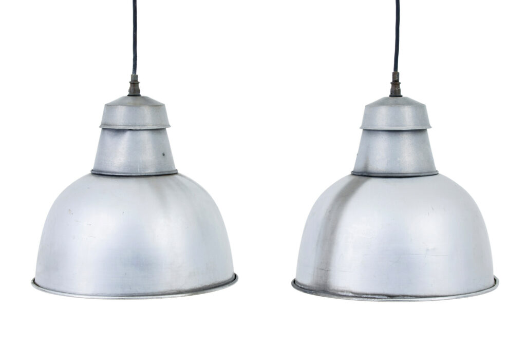 Pair of 1920’s Industrial Metal Hanging Ceiling Lights