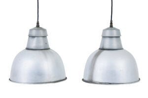 PAIR OF 1920’s INDUSTRIAL METAL HANGING CEILING LIGHTS
