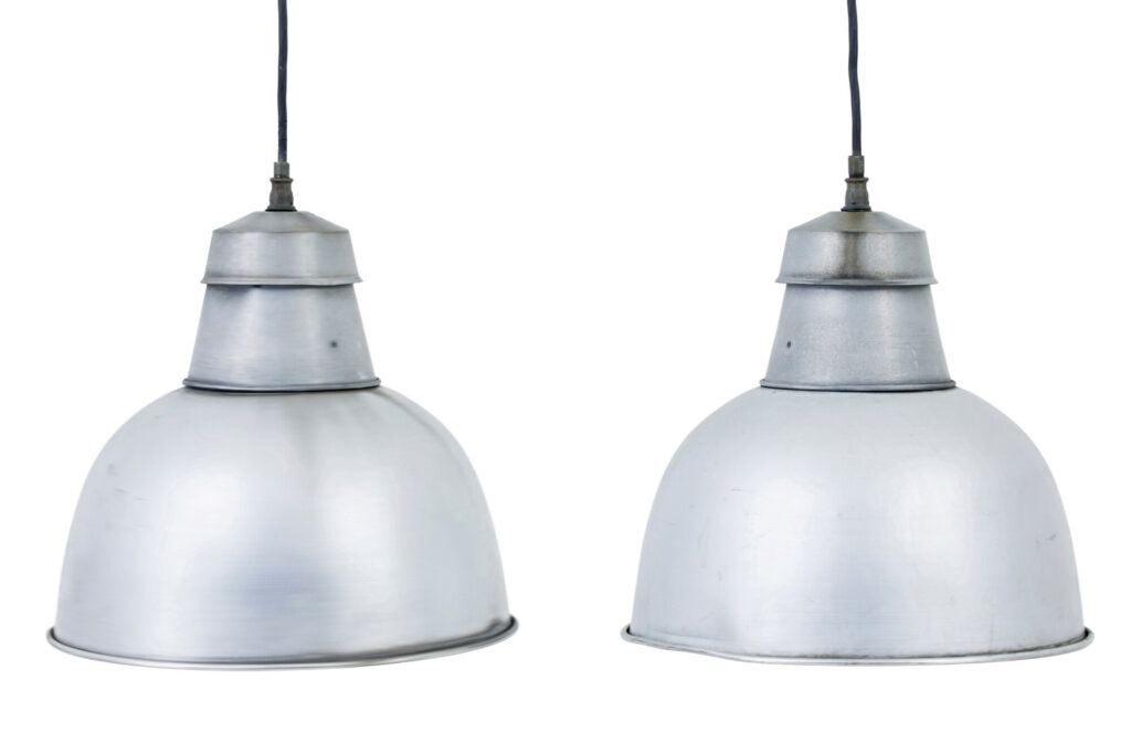Pair of 1920’s Industrial Metal Hanging Ceiling Lights — image 7
