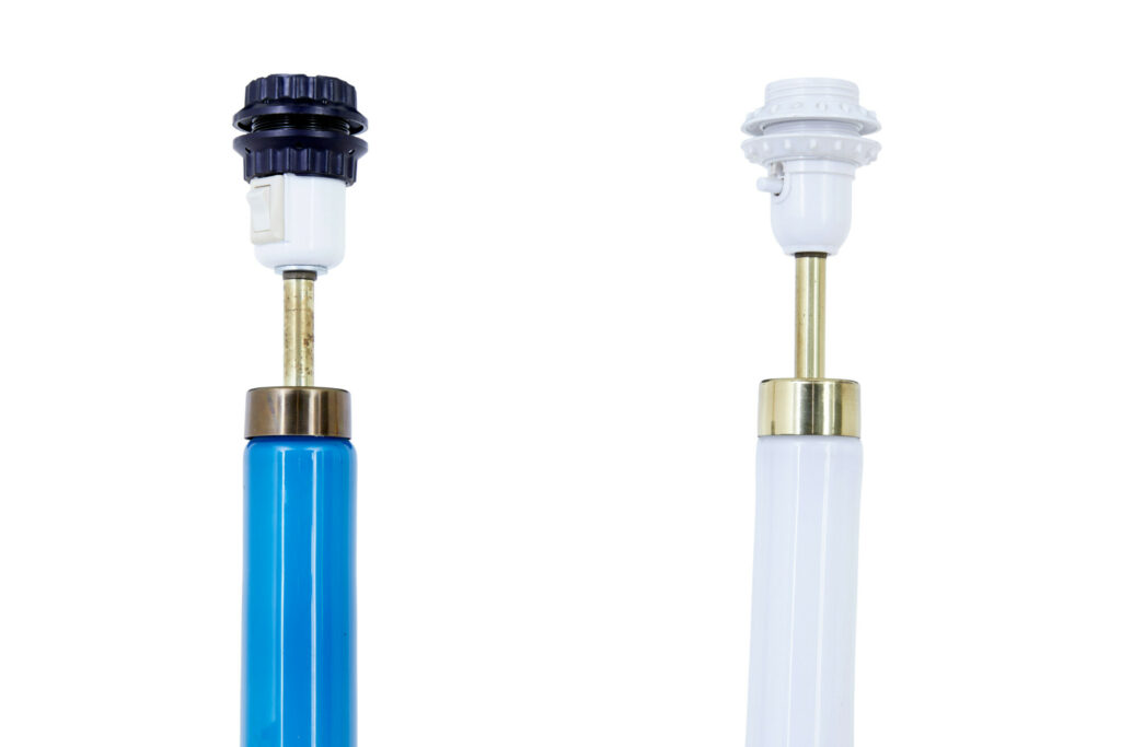 Pair of White and Blue Table Lamps by Bergboms — image 7