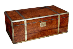 MID 19TH CENTURY BURR CAMPAIGN LAP WRITING DESK