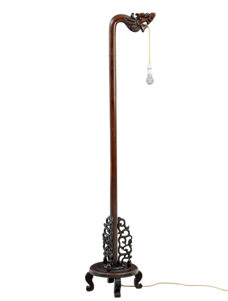 Early 20th Century Carved Chinese Hard Wood Floor Lamp — image 2