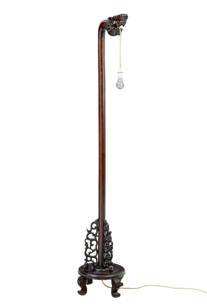 Early 20th Century Carved Chinese Hard Wood Floor Lamp