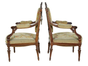 19th Century French Carved Walnut Tapestry Armchairs — thumbnail 9