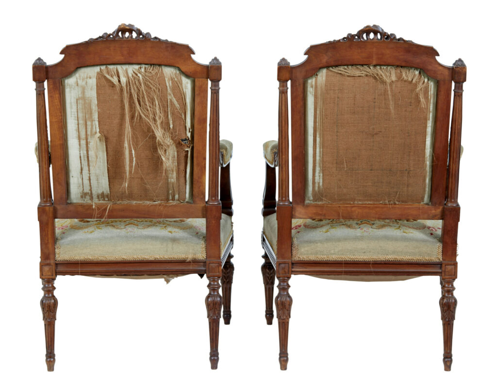 19th Century French Carved Walnut Tapestry Armchairs — image 7
