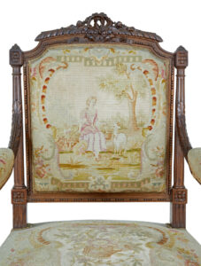 19th Century French Carved Walnut Tapestry Armchairs — thumbnail 6