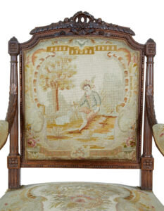 19th Century French Carved Walnut Tapestry Armchairs — thumbnail 5