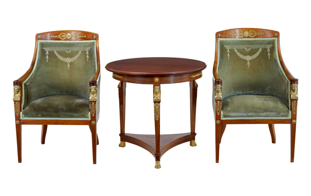 Swedish Empire Revival Mahogany 3 Piece Lounge Suite
