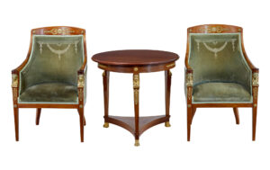 SWEDISH EMPIRE REVIVAL MAHOGANY 3 PIECE LOUNGE SUITE