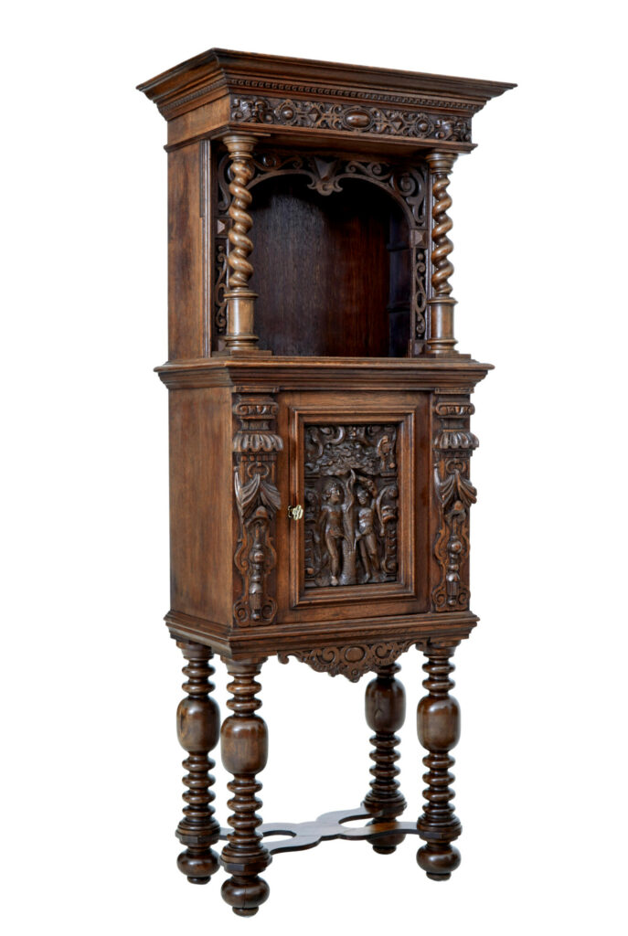 19th Century Flemish Carved Oak Hall Cupboard on Stand