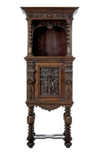 19th Century Flemish Carved Oak Hall Cupboard on Stand — thumbnail 8