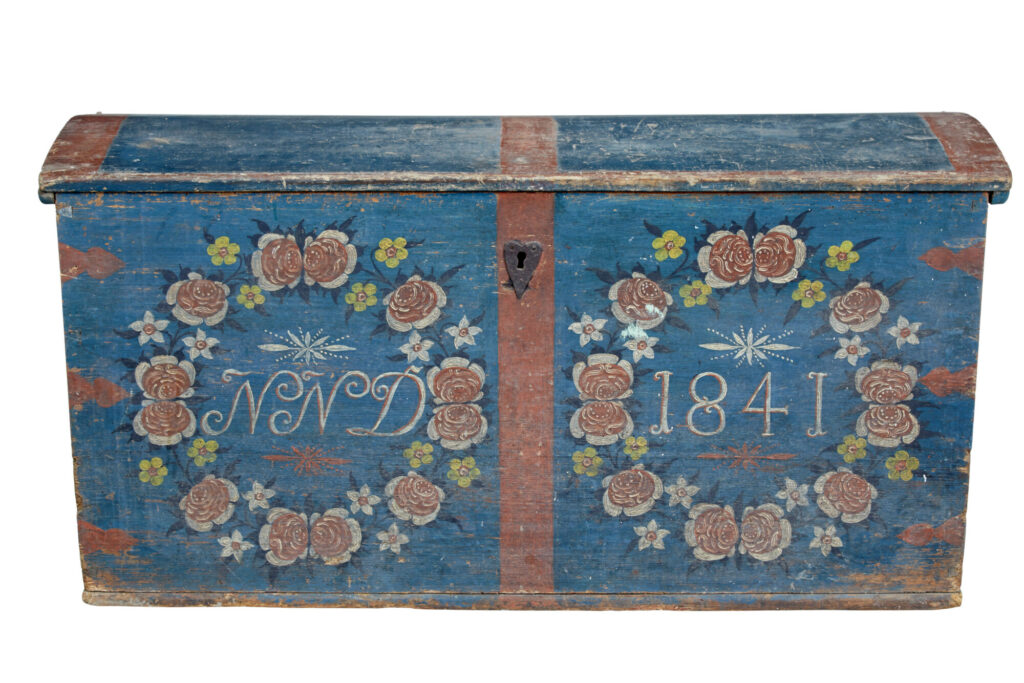 Mid 19th Century Swedish Folk Art Hand Painted Pine Coffer