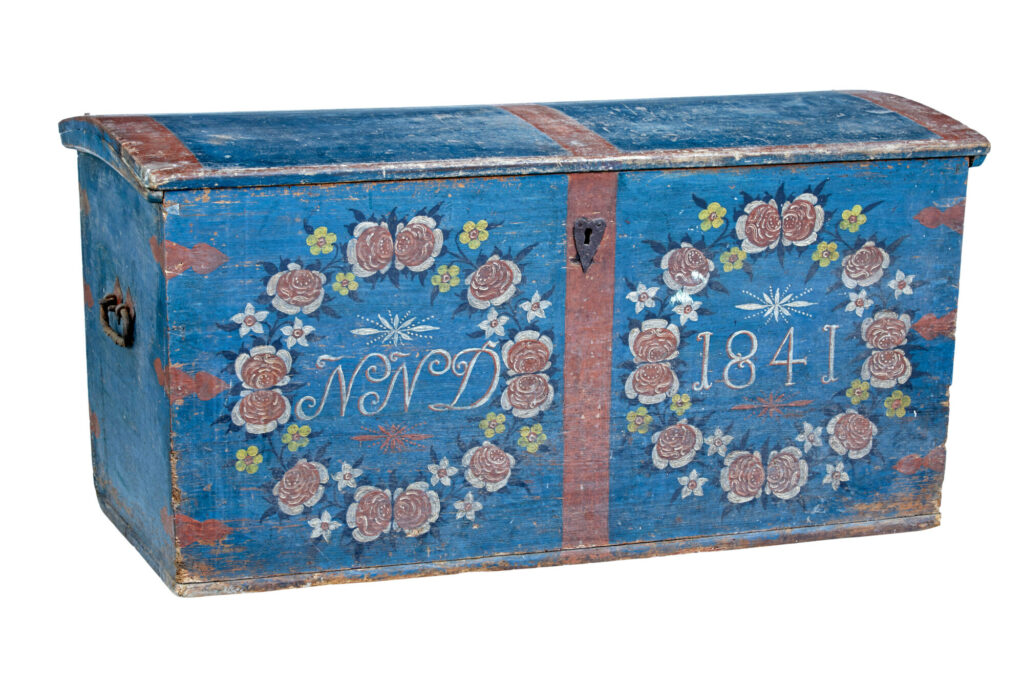 Mid 19th Century Swedish Folk Art Hand Painted Pine Coffer — image 7